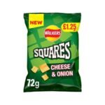 WALKERS Squares Cheese & Onion 18x72g £1.25